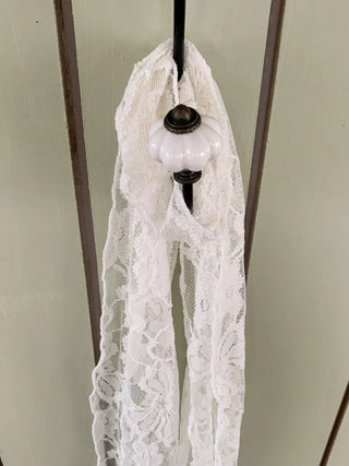 Placiel See-through Lace Flower Pattern Long Scarf