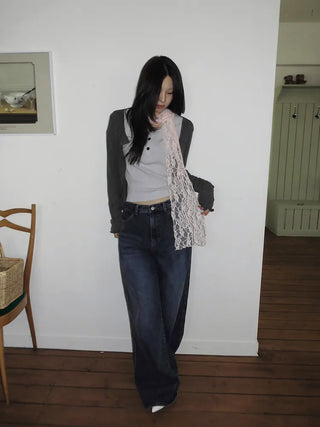 Placiel See-through Lace Flower Pattern Long Scarf