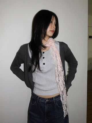 Placiel See-through Lace Flower Pattern Long Scarf