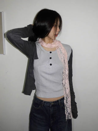 Placiel See-through Lace Flower Pattern Long Scarf