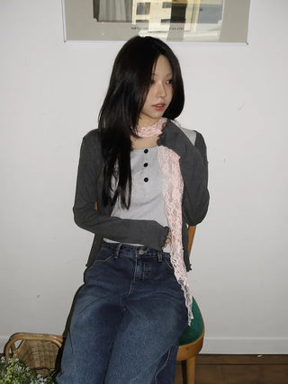 Placiel See-through Lace Flower Pattern Long Scarf
