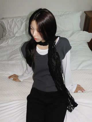 Placiel See-through Lace Flower Pattern Long Scarf