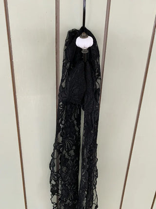 Placiel See-through Lace Flower Pattern Long Scarf