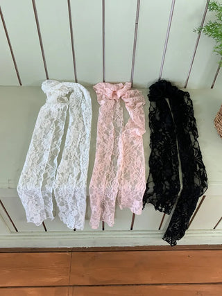 Placiel See-through Lace Flower Pattern Long Scarf