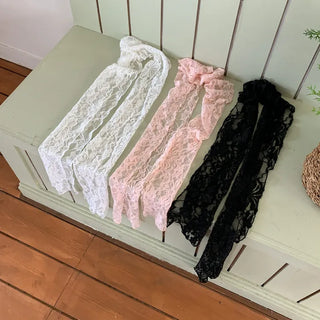 Placiel See-through Lace Flower Pattern Long Scarf