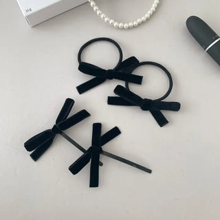 Two Velvet Black Ribbon Hair Clips/Ties