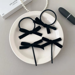 Two Velvet Black Ribbon Hair Clips/Ties