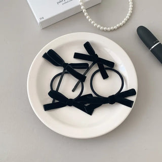 Two Velvet Black Ribbon Hair Clips/Ties