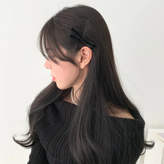 Two Velvet Black Ribbon Hair Clips/Ties
