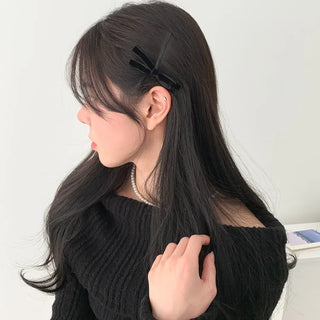 Two Velvet Black Ribbon Hair Clips/Ties
