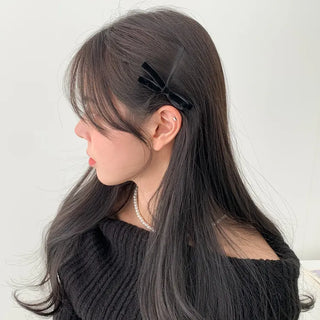 Two Velvet Black Ribbon Hair Clips/Ties