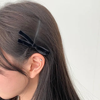 Two Velvet Black Ribbon Hair Clips/Ties