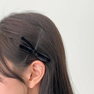 Two Velvet Black Ribbon Hair Clips/Ties