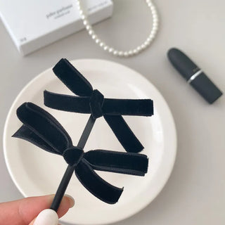 Two Velvet Black Ribbon Hair Clips/Ties