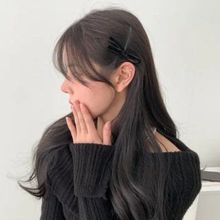 Two Velvet Black Ribbon Hair Clips/Ties