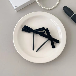 Two Velvet Black Ribbon Hair Clips/Ties