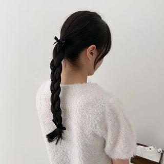 Two Velvet Black Ribbon Hair Clips/Ties