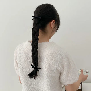 Two Velvet Black Ribbon Hair Clips/Ties