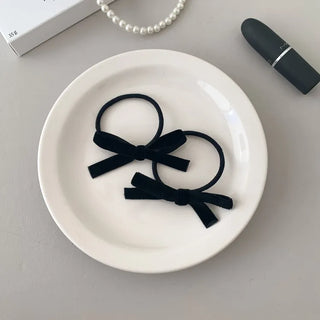 Two Velvet Black Ribbon Hair Clips/Ties