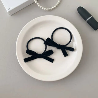 Two Velvet Black Ribbon Hair Clips/Ties