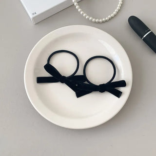 Two Velvet Black Ribbon Hair Clips/Ties