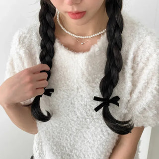Two Velvet Black Ribbon Hair Clips/Ties