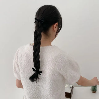 Two Velvet Black Ribbon Hair Clips/Ties