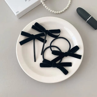 Two Velvet Black Ribbon Hair Clips/Ties
