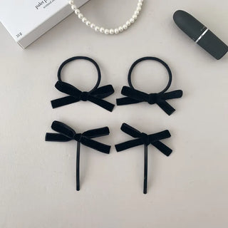 Two Velvet Black Ribbon Hair Clips/Ties