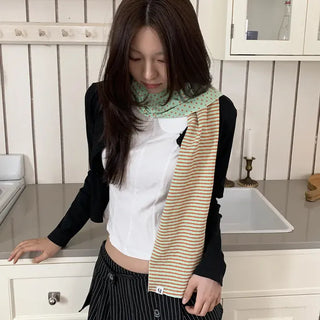 Candy Twin Dot Stripe Color Block Scarf Muffler