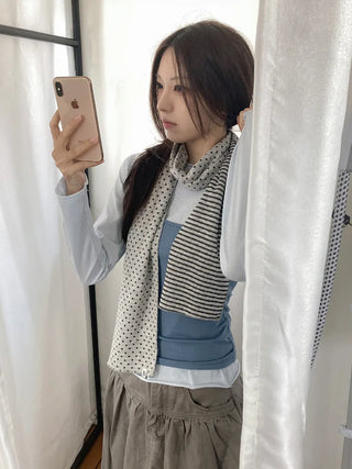 Candy Twin Dot Stripe Color Block Scarf Muffler