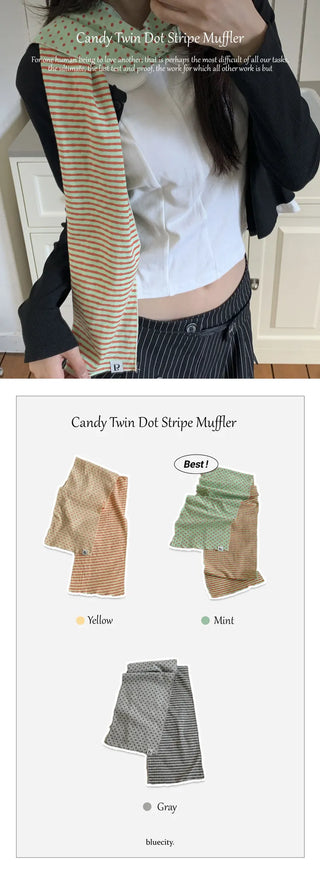 Candy Twin Dot Stripe Color Block Scarf Muffler