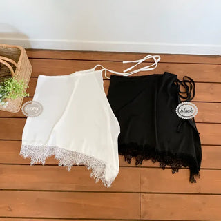 Poining Lace Layered Satin Wrap Skirt