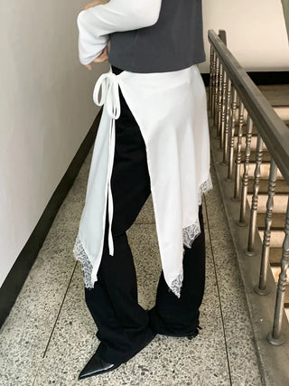 Poining Lace Layered Satin Wrap Skirt