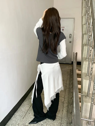 Poining Lace Layered Satin Wrap Skirt