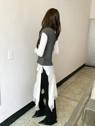 Poining Lace Layered Satin Wrap Skirt