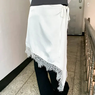 Poining Lace Layered Satin Wrap Skirt