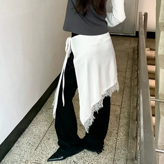 Poining Lace Layered Satin Wrap Skirt