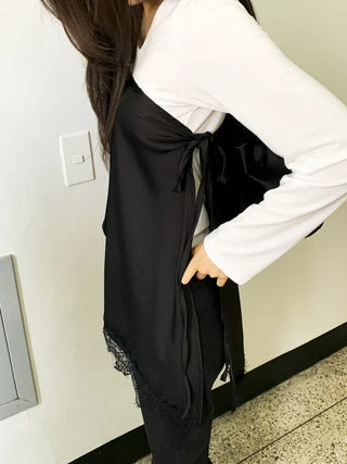 Poining Lace Layered Satin Wrap Skirt