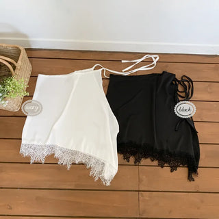 Poining Lace Layered Satin Wrap Skirt
