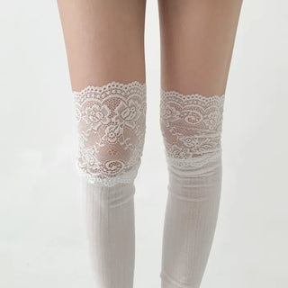 Rot Lace Ribbed High Knee Long Socks