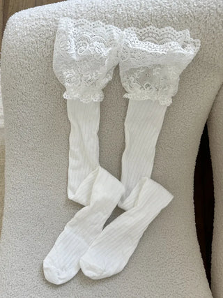 Rot Lace Ribbed High Knee Long Socks