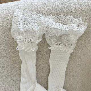 Rot Lace Ribbed High Knee Long Socks