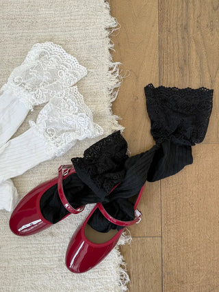 Rot Lace Ribbed High Knee Long Socks