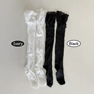 Rot Lace Ribbed High Knee Long Socks