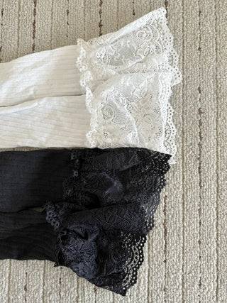 Rot Lace Ribbed High Knee Long Socks