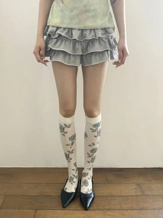 Vintage Rose Flower Pattern Knee Socks