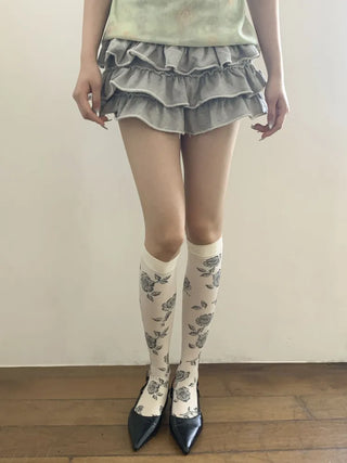 Vintage Rose Flower Pattern Knee Socks