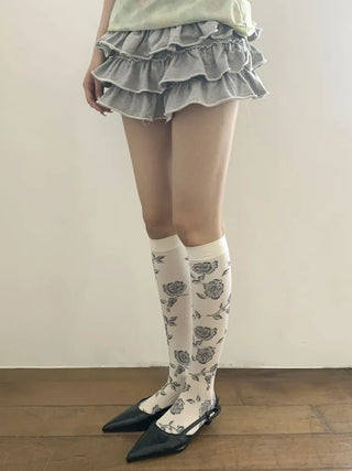 Vintage Rose Flower Pattern Knee Socks