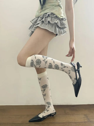 Vintage Rose Flower Pattern Knee Socks
